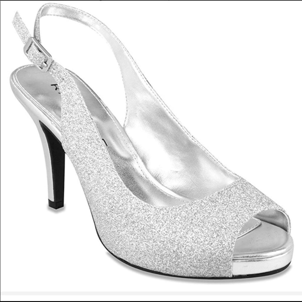 SALE: NEW Rampage Silver Open Toe Slingback Heels